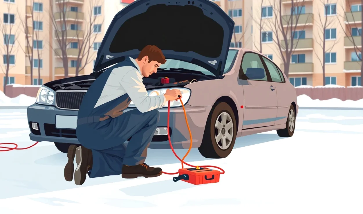 Žlté odťahové vozidlo nakladá nepojazdný osobný automobil na diaľničnom odpočívadle