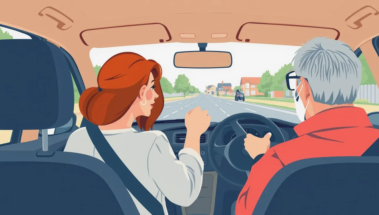 Žiak autoškoly a inštruktor na autocvičisku pri nácviku cúvania medzi kužeľmi