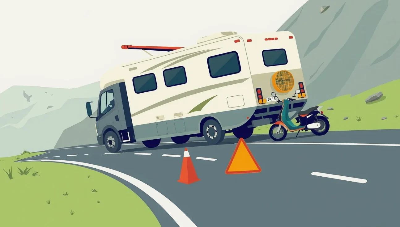 Detail ťažného zariadenia spájajúceho osobné auto a obytný karavan