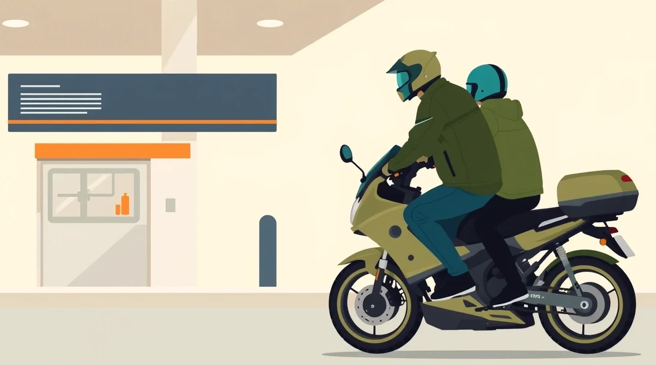 Vodič motocykla s prilbou spisuje záznam o nehode pri odstavenej motorke