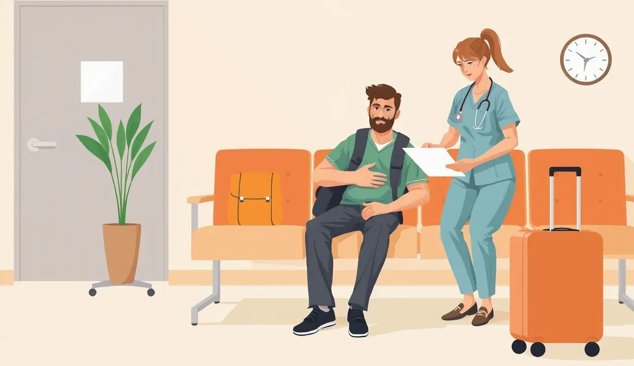 Moderná recepcia súkromnej lekárskej kliniky v Marrákeši s personálom