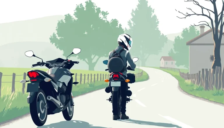 Dvojica na cestnej motorke v plnej ochrannej výstroji na horskej ceste