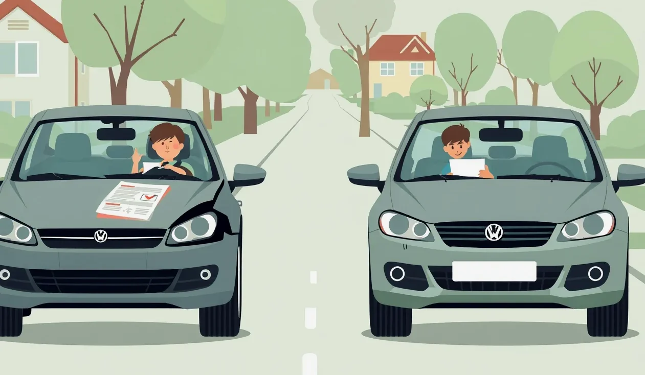 Rodinné auto zastavené na krajnici s výstražným trojuholníkom počas cesty na dovolenku