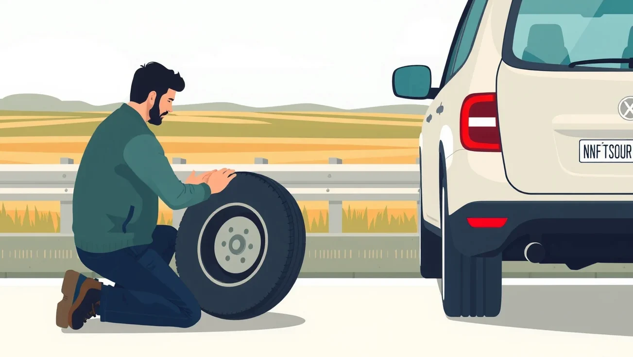 Jazdná súprava osobného automobilu s ťažkým prívesom na diaľničnom odpočívadle