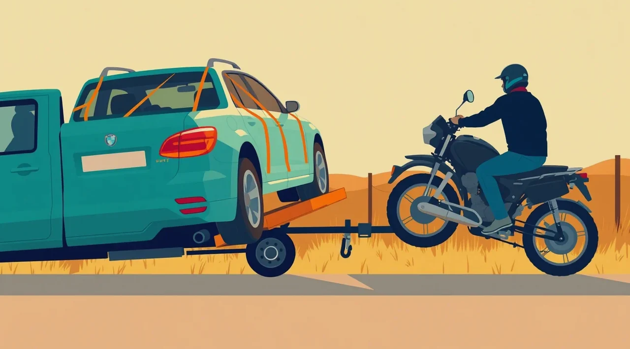 Moderné obytné vozidlo a motocykel pripravené na prihlásenie a poistenie