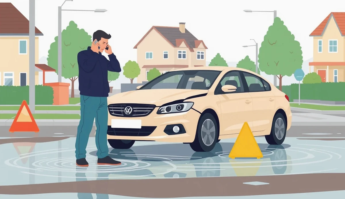 Zaplavená cesta pod mostom s uviaznutým osobným automobilom vo vode