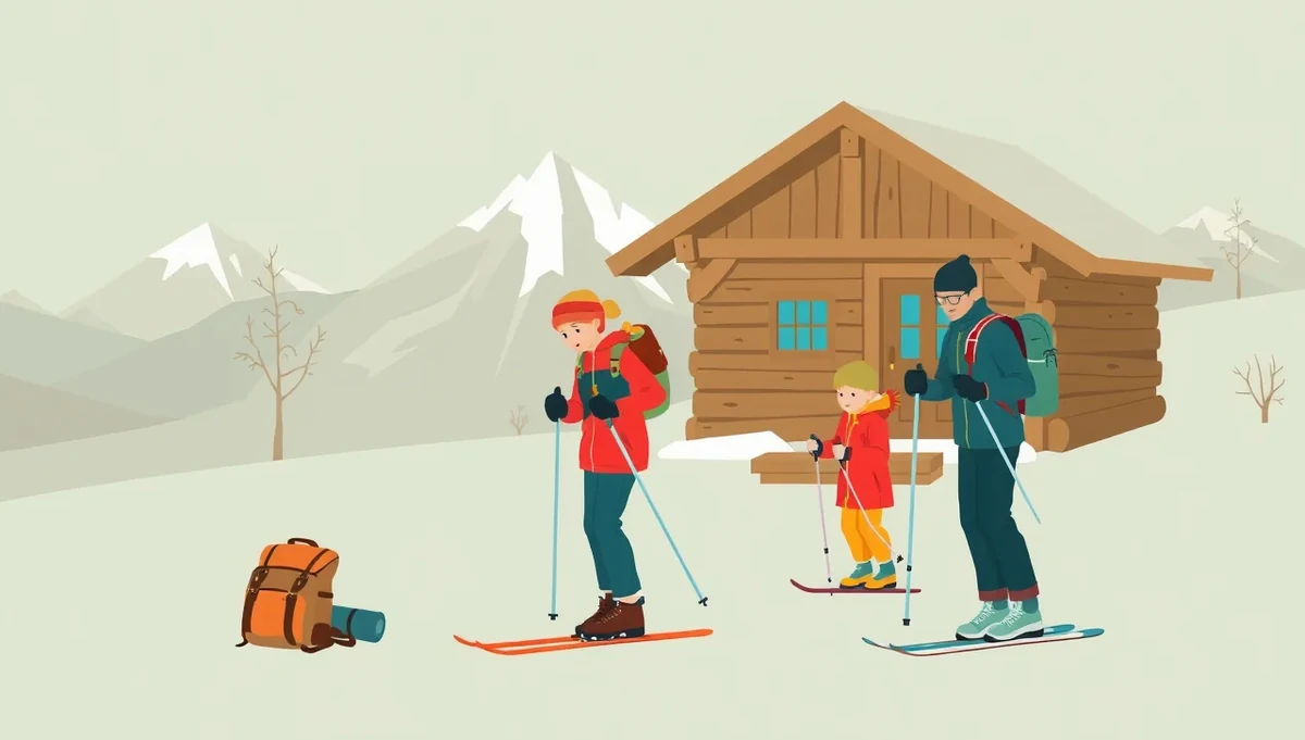 Bežkár na upravenej trati v horskom prostredí zasneženého lesa