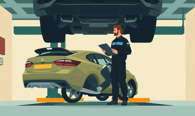 Pracovník technickej kontroly overuje doklady a stav vozidla Audi na stanici STK