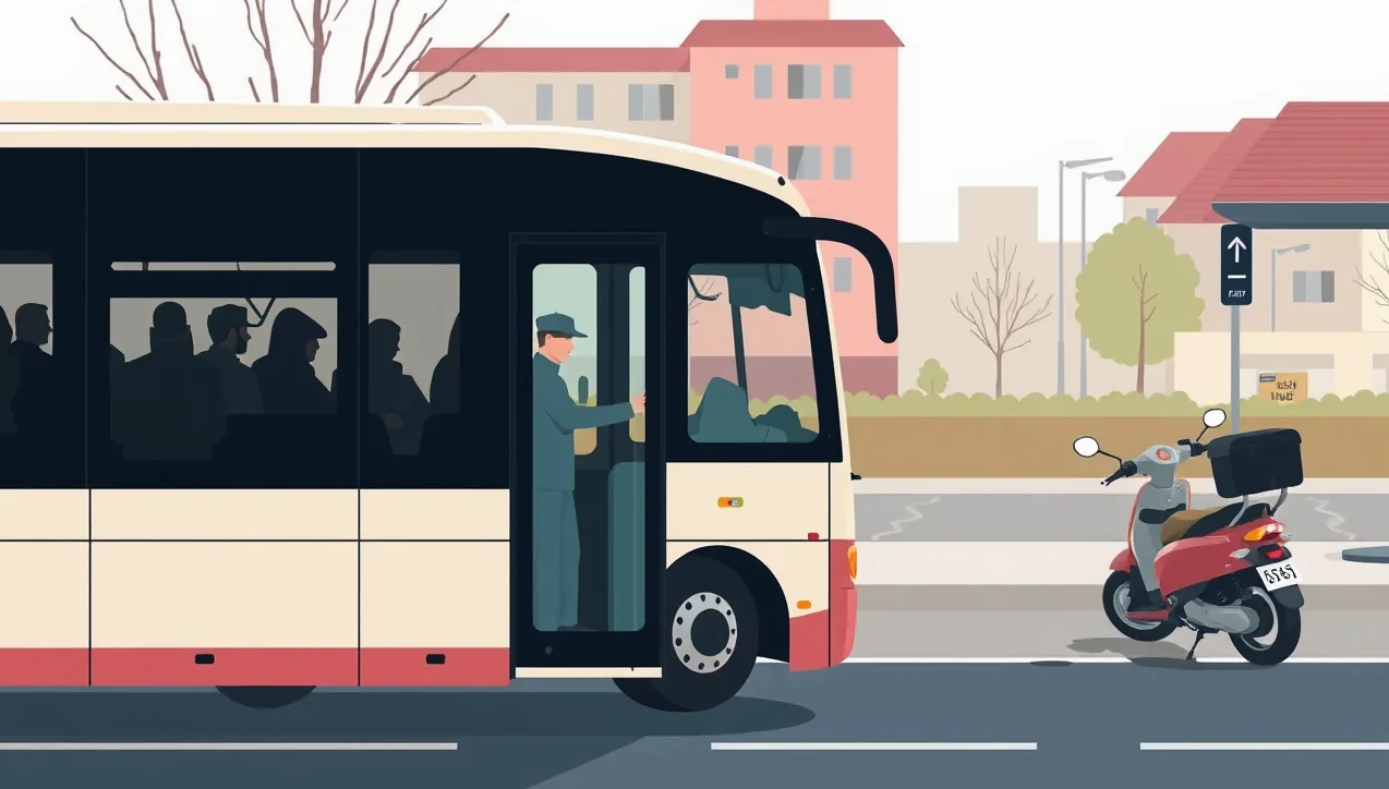 Moderný nízkopodlažný autobus mestskej hromadnej dopravy stojaci na zastávke