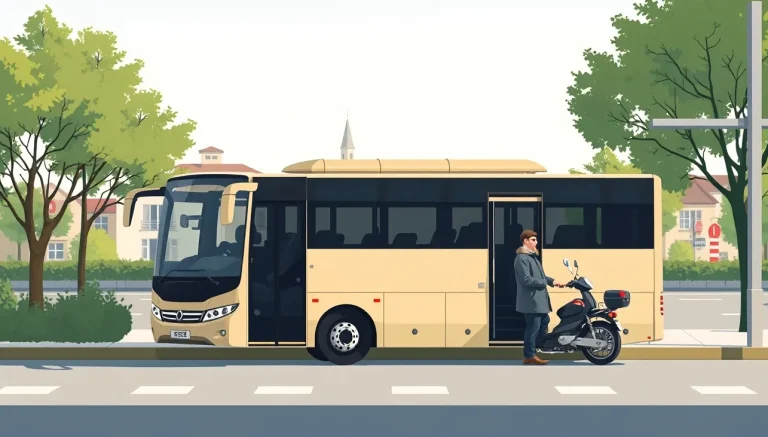 Moderný zájazdový autobus zaparkovaný na termináli pred jazdou