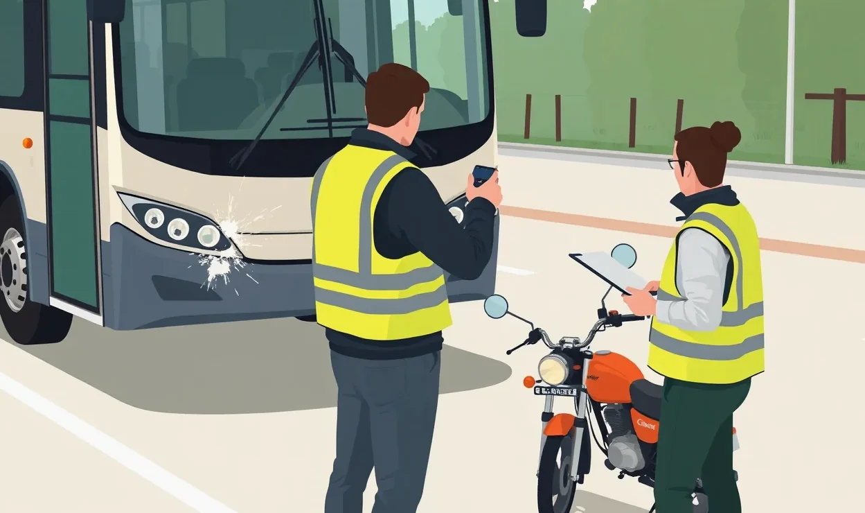 Ťažké asistenčné vozidlo pripravuje odťah pokazeného autobusu z diaľnice