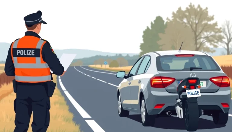 Starší vodič predkladá doklady od vozidla policajnej hliadke pri kontrole